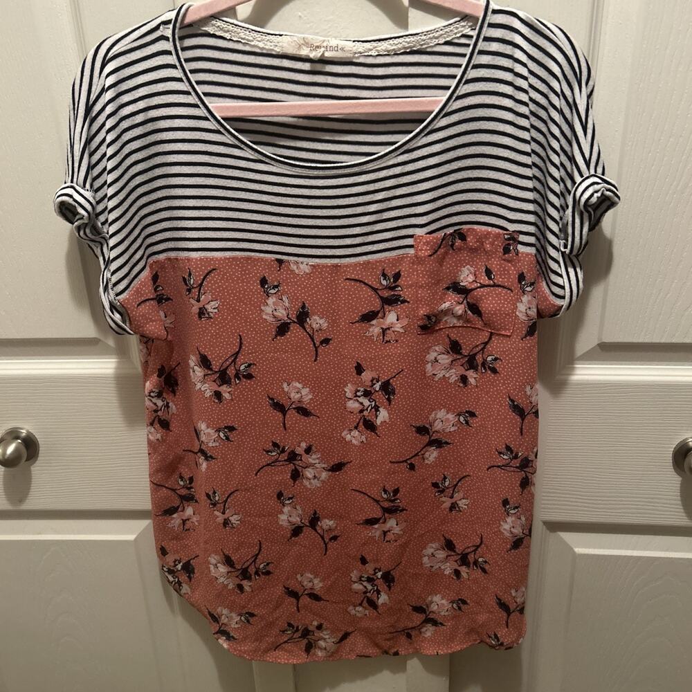 Rewind Ladies Large Orange And Striped Floral Design Blouse